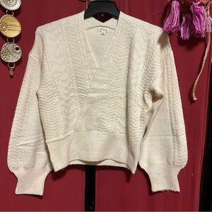 NWOT POL Oversized Faux Wrap Puff Sleeve Sweater